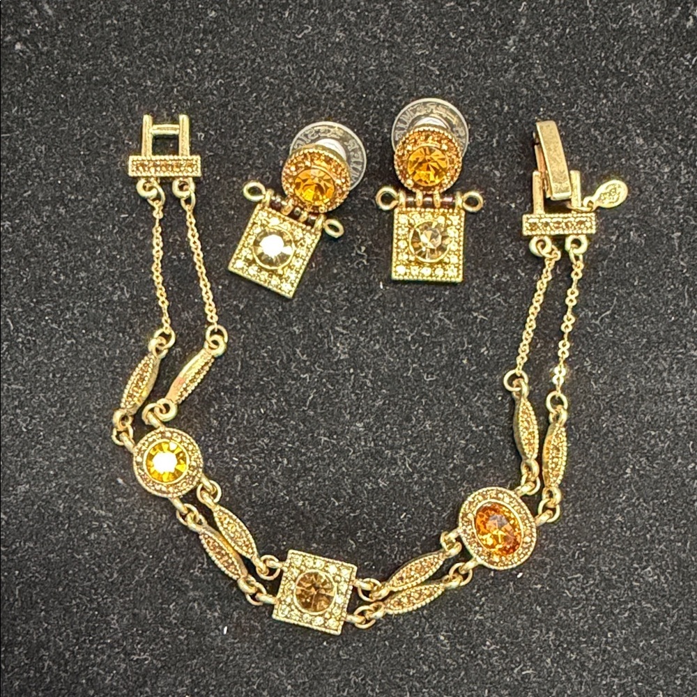 Premier Designs Honey Amber‎ Crystal Bracelet and Earrings Set